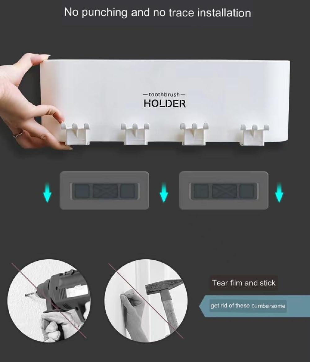 Wall Mounted Toothbrush Holder with Cups | No Drill Bathroom Organizer | Dustproof, Waterproof | COD Available in India