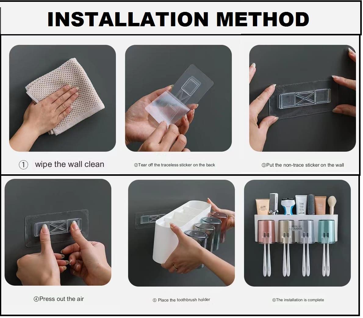 Wall Mounted Toothbrush Holder with Cups | No Drill Bathroom Organizer | Dustproof, Waterproof | COD Available in India