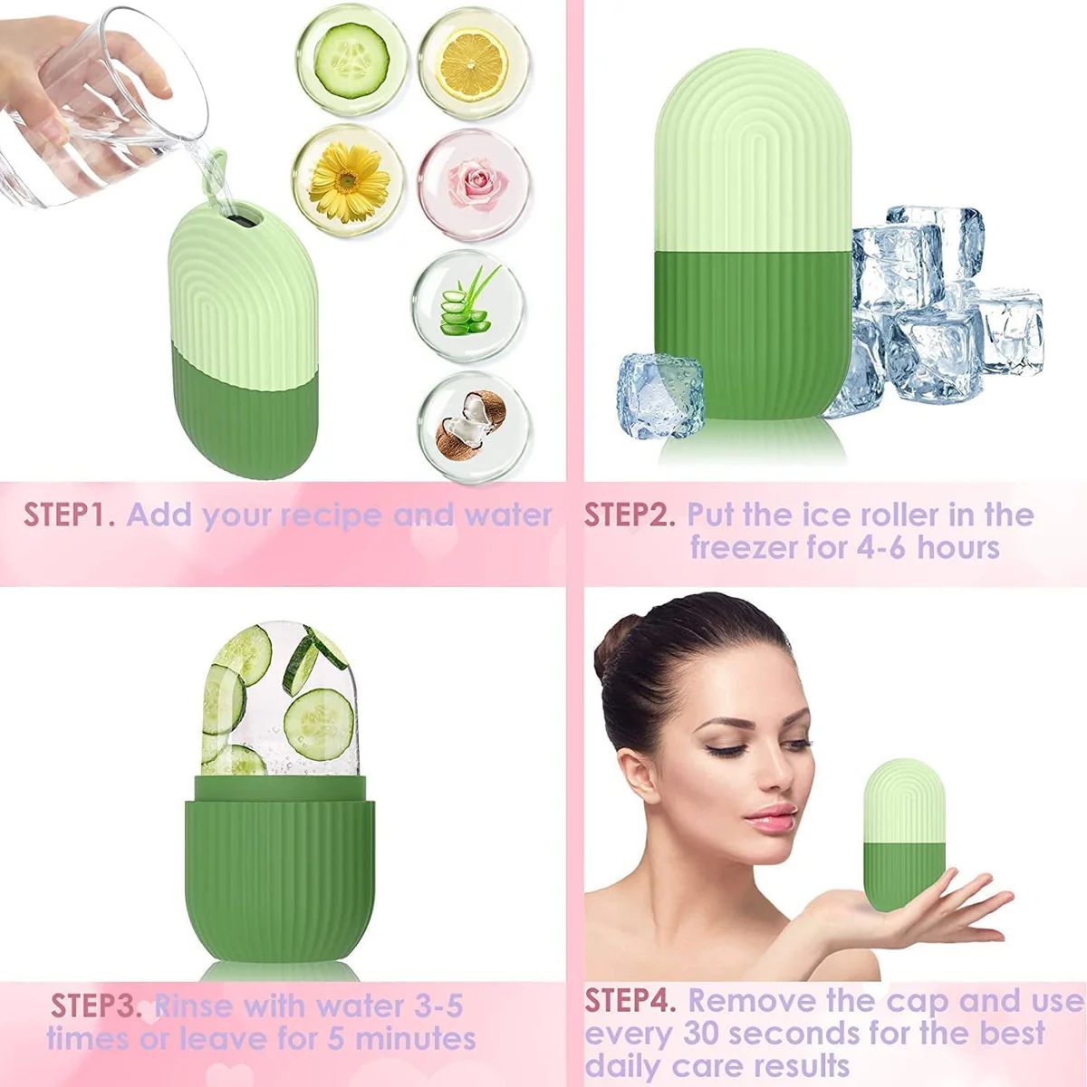 Reusable Ice Face Roller for Glowing Skin – Natural Skincare Tool with Silicone Mold